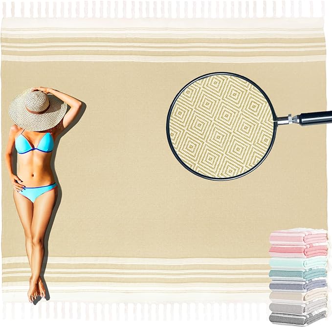 Oversized Turkish Beach Towel Blanket Cotton Giant XL Sandproof Towels Huge Linen XXL Extra Large Big Throw Quilt Blankets for Adults Cloud Travel Camping Glamping Accessories Essentials