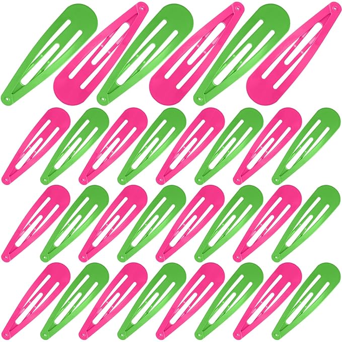 WILLBOND 30 Pieces 3.1 Inch Large Metal Snap Hair Clips Nonslip Barrettes Women Hair Accessories (Pink and Green)