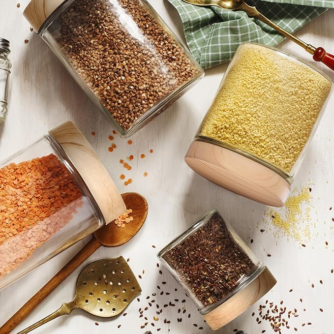 8 OZ Glass Jars with Lids, 2 Pcs Candle Jars with Plastic Woodgrain Lids & Inner Liners, Reusable Travel Containers for Creams, Makeup, Lotion, Cosmetic