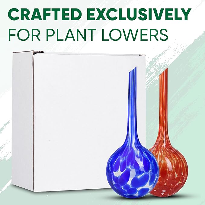 Mission Gallery Plant Watering Globes Set of 2 - Small Self Watering Globes for Indoor & Outdoor Plants - Multicolored, Automatic, Glass Watering Bulbs for Daily Use, Plant Watering Devices