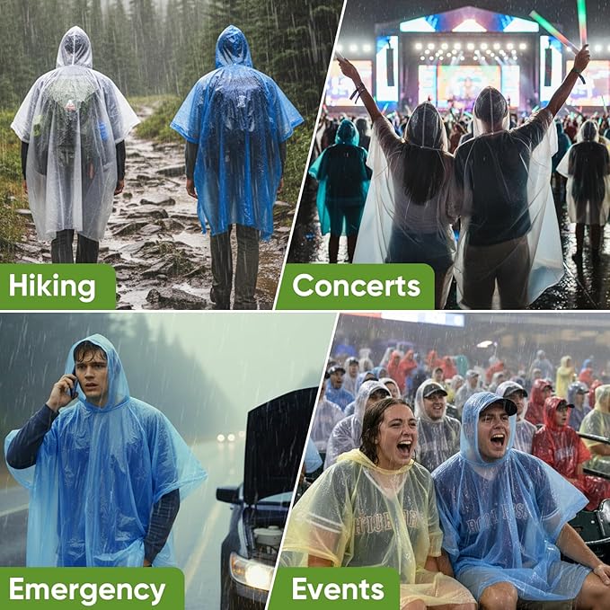 APEXUP Disposable Rain Ponchos for Adults, Emergency Rain Poncho for Camping Hiking Travelling