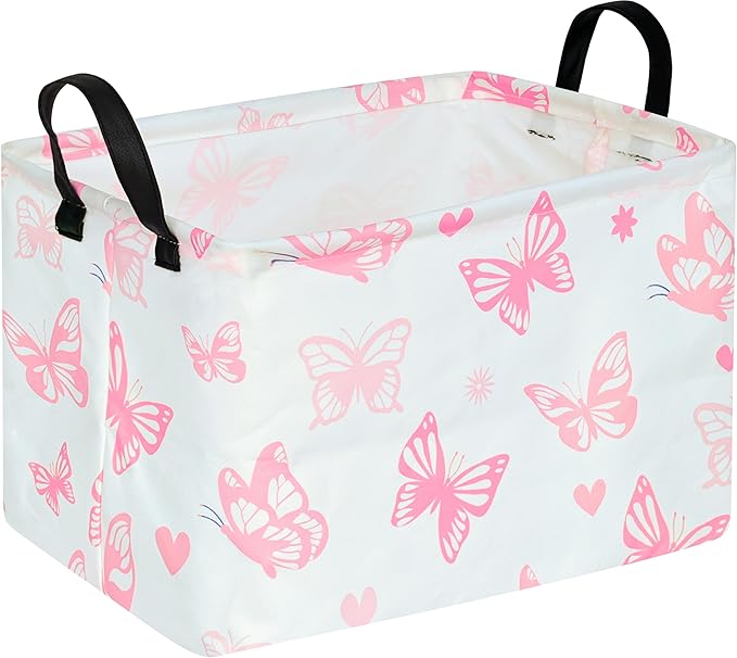 Rectangle Gift Storage Basket Home Shelf Storage Basket Organizer Box Clothes Laundry Hamper Nursery Basket Laundry Basket with Handles (Butterfly)