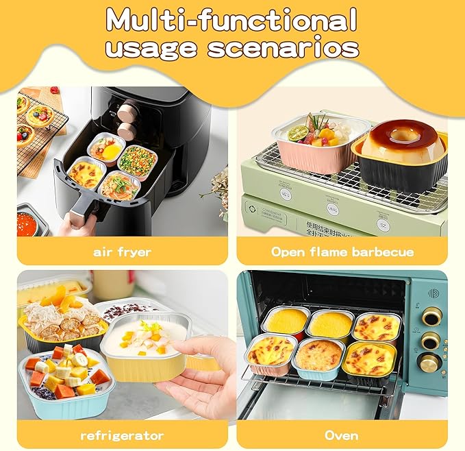 40 Pack Mini Cake Pans with Lids, 5oz Square Aluminum Foil Brownie Baking Cups, Muffin Tin Ramekins, Disposable Dessert Cupcake Cups for Wedding Birthday Party, Champagne