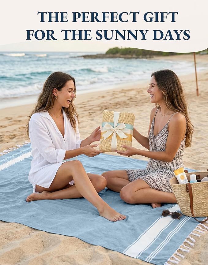 LANE LINEN Turkish Beach Towel, Oversized Beach Towel 39"x71", Lightweight Beach Essentials for Women, Large Pool Towel, Absorbent & Quick Dry, Sand Free Beach Towel - Sky Blue