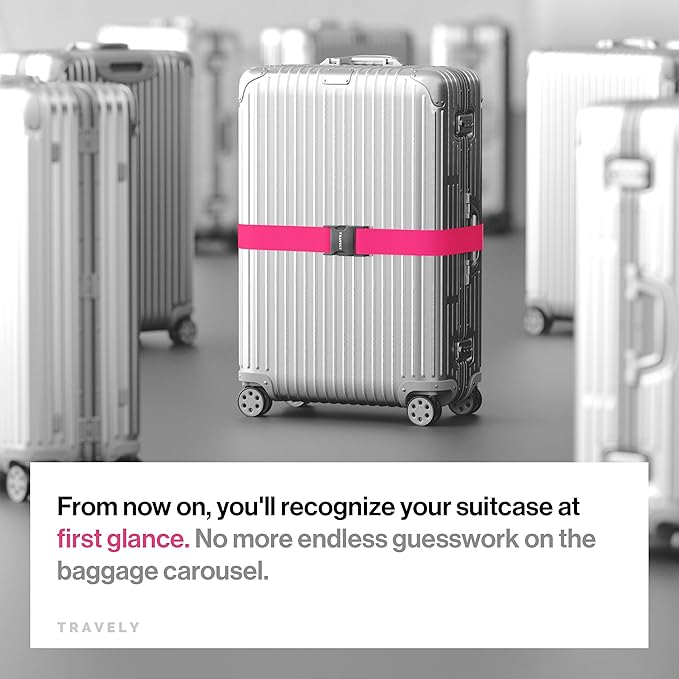 TRAVELY Luggage Straps - Particularly conspicuous & Secure - Incl. 2 Name Tags - Luggage Strap Ideal crosswise - [Set of 2]