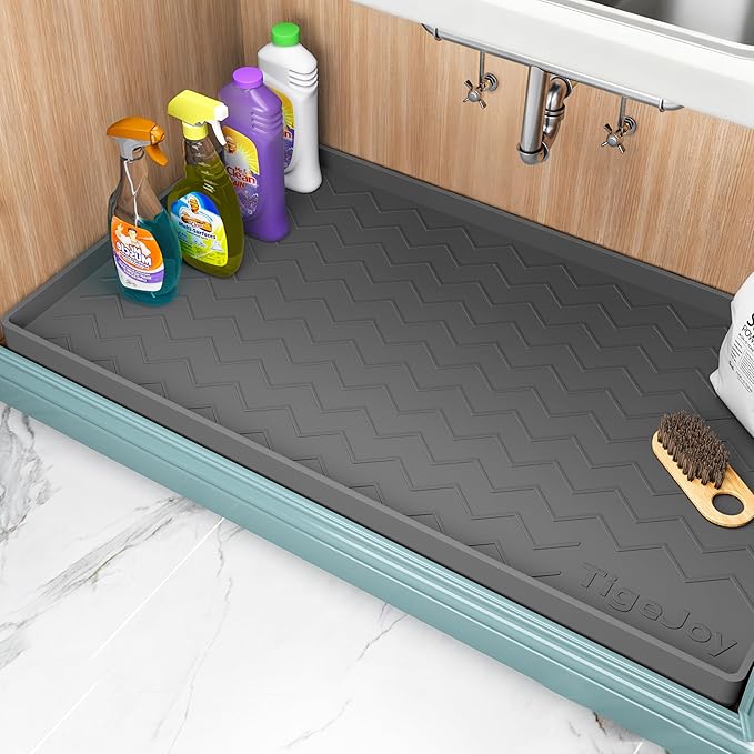 TigeJoy 25" x 19" Under Sink Mats for Kitchen Waterproof, Leak-Proof Silicone Mat Sink Protector and Cabinet Liner, Kitchen Essentials Organizer and Storage, Boot or Shoe Tray, Pet Feeding Mat