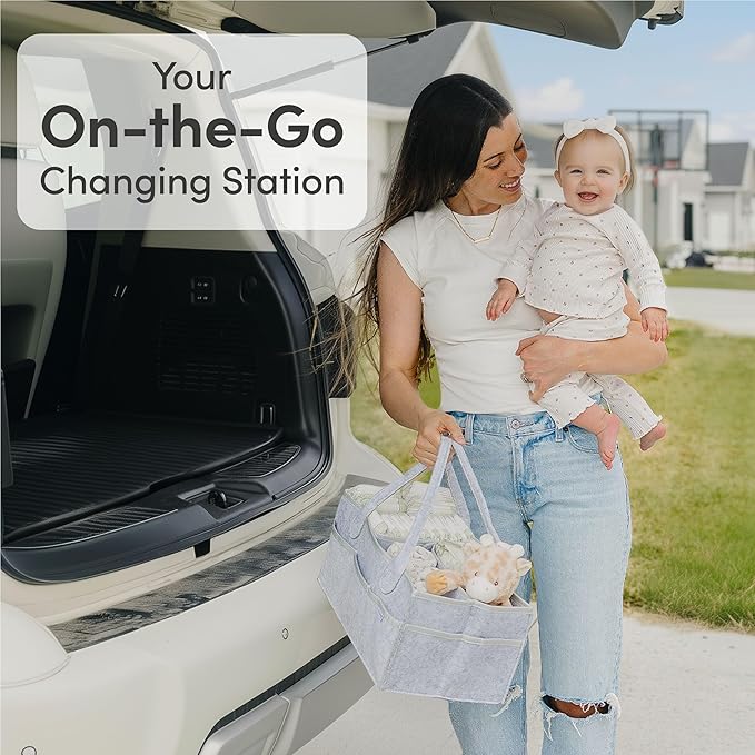 PUTSKA Nursery Storage Basket - Baby Diaper Caddy Organizer for Diaper Station, Newborn Essentials, Baby Shower Gifts and Registry Must-Haves for Boy or Girl