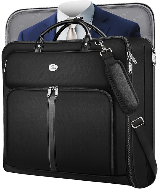 MATEIN Men's Garment Bags for Travel, Large Travel Suit Bag Up to 7 Suits with Strap, Wrinkle-Free Carry-On Garment Bags for Hanging Clothes, Business Suitcase Luggage Bag Fits 17.3 Inch Laptop, Black