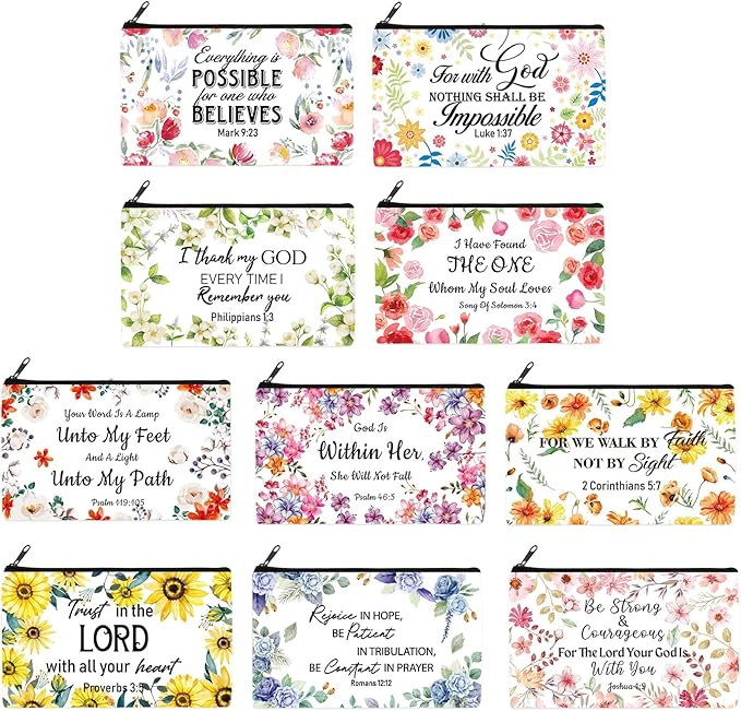 Reginary 20 Pcs Religious Cosmetic Bags Bulk for Women Christian Purse Organizer Pouches Roomy Makeup Bags with Zipper Toiletry Bag Pouch Travel Church Accessory Organizer Gifts, 7 x 4.3 Inches