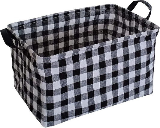 KUNRO Rectang Storage Basket Gift Shelf Basket Storage Bin, Nursery Basket Organizer Box for With Handles for Room Deco(Black grid)