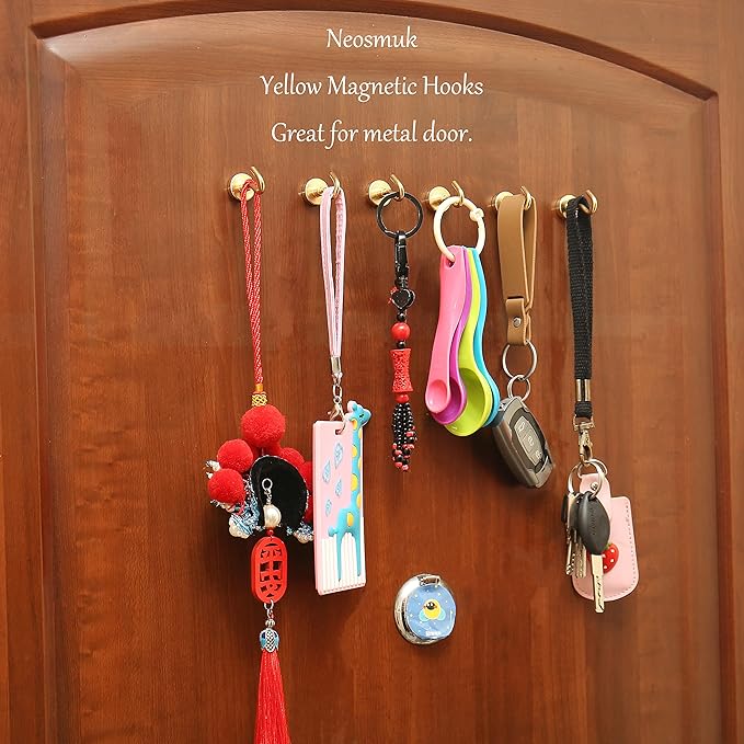Neosmuk Magnetic Hooks, Heavy Duty 30lb+ Strong Magnet Hook for Cruise Cabins, Cruise Ship Essentials for Hanging, Metal Wall Refrigerator Hangers (Gold, 12 Pack)