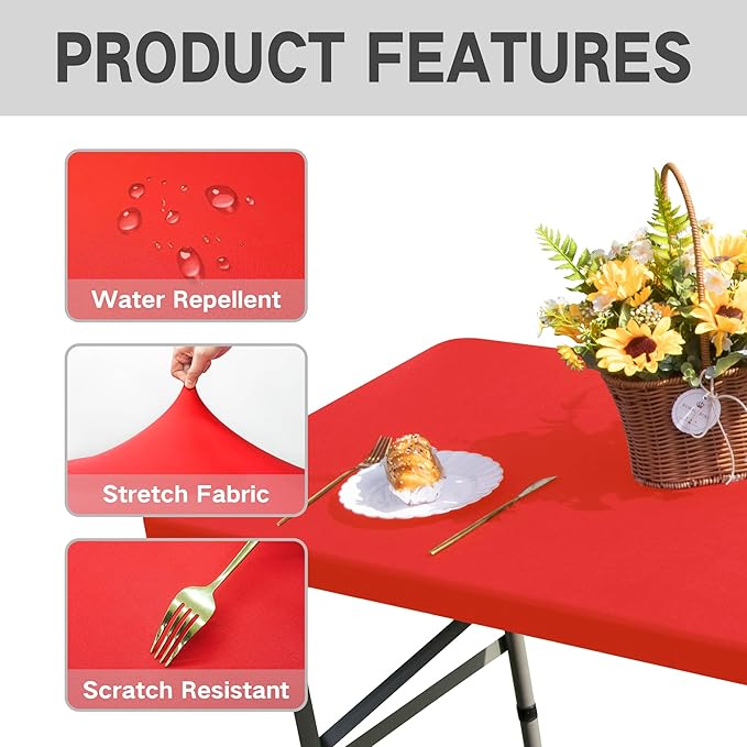 Rectangle 4ft Fitted Table Cover Elastic Tablecloth 4ft Stretch Spandex Table Top Cover for Dining Kitchen Home Party Red 23X48 Inch