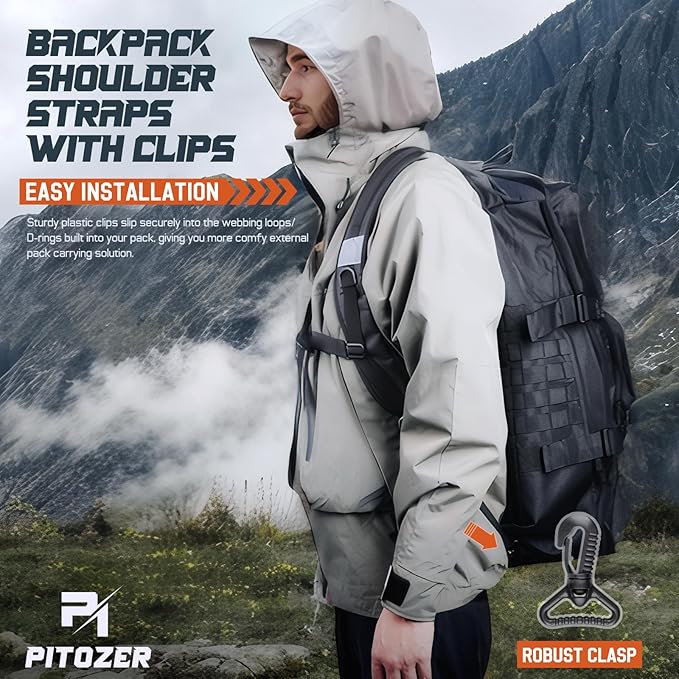 Backpack Straps, Backpack Shoulder Strap for bags strap Replacement Padded Strap Adjustable with Metal/Plastic Clips