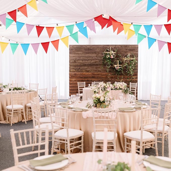 Boao 48 Pieces 36 Feet 4.9x6.7 Inch Colorful Pennant Flags Banner Imitated Burlap Bunting Banner Triangle Flag Garland for Classroom Birthday Carnival Wedding Party and Festival Decor(Rainbow Color)