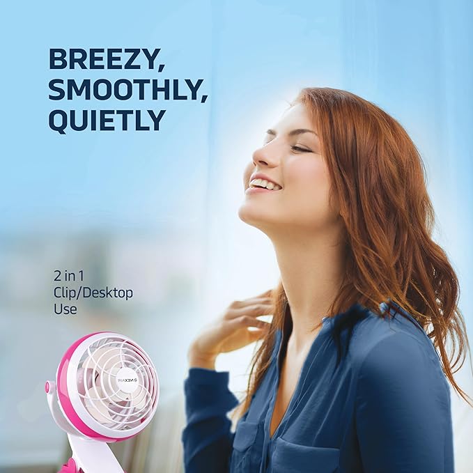 4" Clip or Desk Fan, USB or Battery Powered, 4 inch, Single Speed Setting, Adjustable Tilt, Lightweight, Ideal for Home, Bedroom, Office, or Dorm
