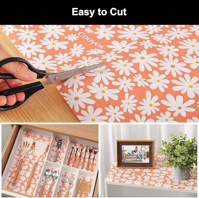 Cooyes Shelf Liner – Premium Non-Adhesive Cabinet & Drawer Liner for Kitchen – Waterproof Shelf Paper with Modern Pattern – Durable EVA Cabinet Mat – Easy to Cut （17.5" W x 197" L）