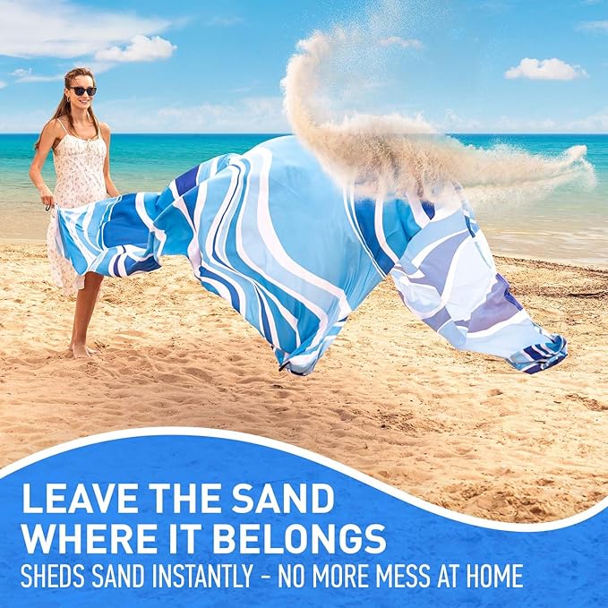 Everlasting Comfort Large Beach Blanket Waterproof & Sandproof - 80" x 80"/ 6.7ft x 6.7ft - Lightweight Picnic Mat, Camping Necessities for 4 People - Accessories for Outdoor Festivals - Blue