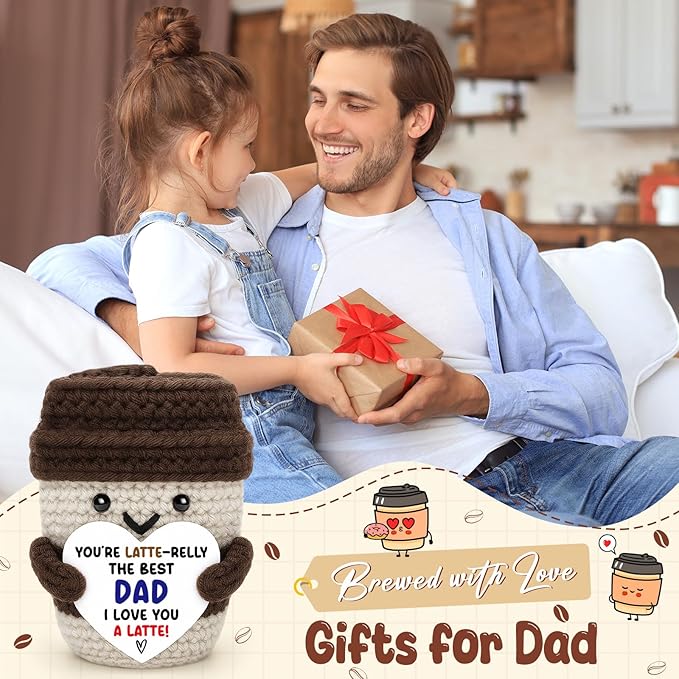 Agantree art Dad Gifts from Son Daughter Birthday Gifts Fathers Day for Bonus Step Dads Father I Love You A Latte Coffee Mug Handmade Crochet Positive Ideas Cute Stuff Small Desk Home Decoration