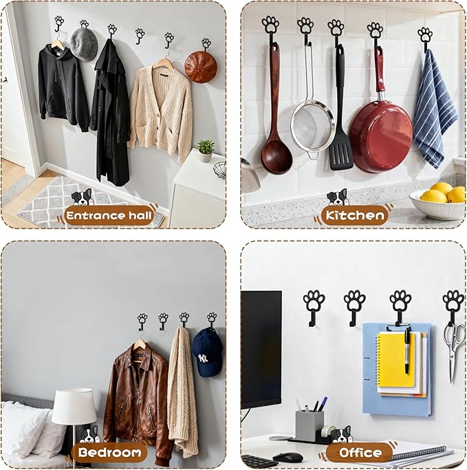 8PC Dog Leash Hooks for Wall Cute Metal Cat Leash Holder Wall Mounted Key Hooks Pet Accessory Holder for Entryway Hallway Kitchen Office, Pet Themed Gifts, Great Gift for Dog and Cat Lovers