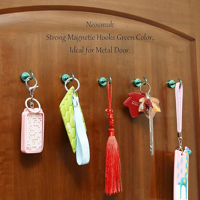 Neosmuk Magnetic Hooks, Heavy Duty 30lb+ Strong Magnet Hook for Cruise Cabins, Cruise Ship Essentials for Hanging, Metal Wall Refrigerator Hangers (Green, 12 Pack)