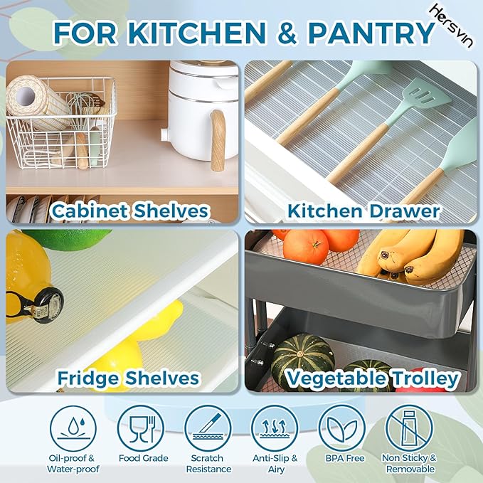 Hersvin Shelf Liners 26 in x 20 ft EVA Drawer Mats, Non-Adhesive Cupboard Protector, Kitchen Cabinet Lining Fridge Liner (Clear Stripe, 66x610cm)