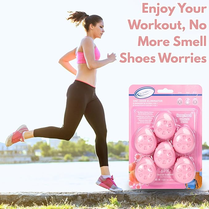 Air Jungles Shoes Deodorizer Ball 12 Count, Honey Peach Scent, Odor Remover Balls for Sneakers Boot Shoe, Essential Oil Provides Natural Freshness