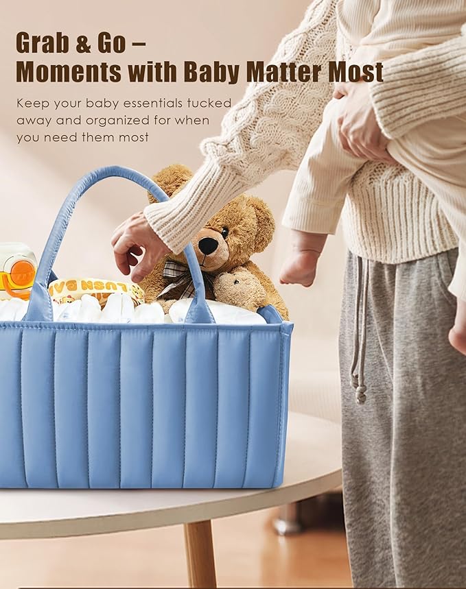 SWEET DOLPHIN 2-Pack Baby Diaper Caddy Organizers, Stylish Storage Baskets for Newborn Essentials, Diaper Station & Car Travel, Value Bundle for Baby Shower Gifts & Registry Must-Haves - Grayish Blue