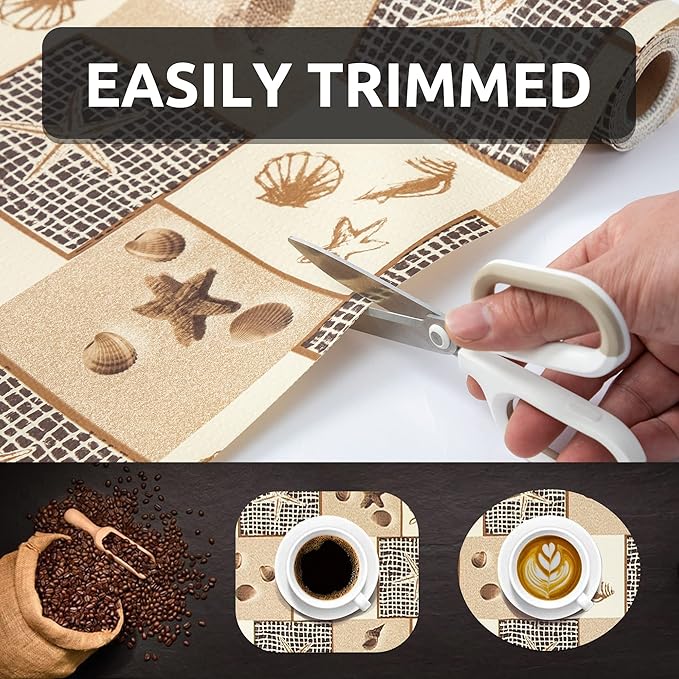 FIFTY FEET 18X96 Inch Shelf Liner for Kitchen Cabinets, PVC Drawer Liner for Dresser Non-Slip Bathroom, Non-Adhesive Cabinet Liner Washable (Beach)(1 Roll)