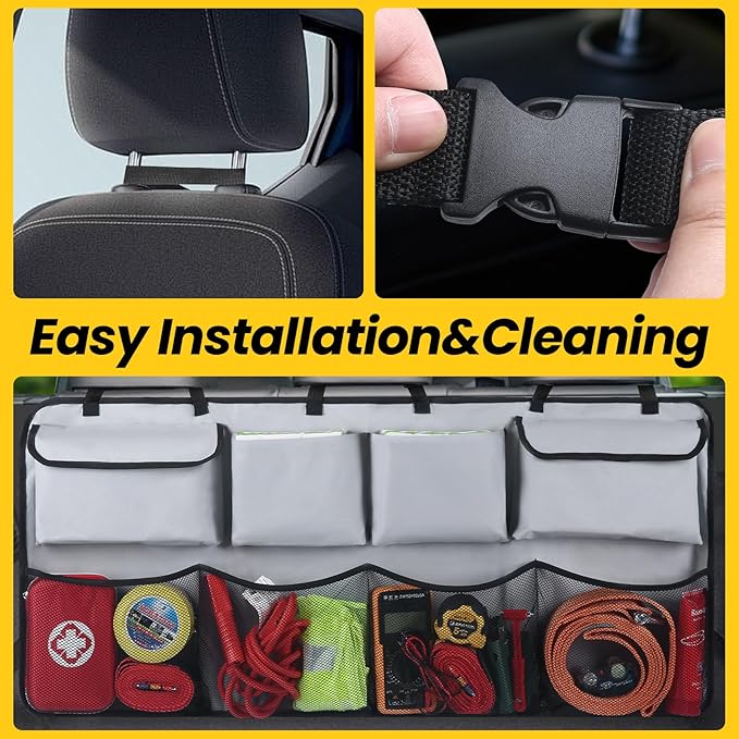 Car Backseat Hanging Trunk Organizer – Gray, 8 Large Storage Bags - Super Capacity Storage Solution for SUVs, Trucks, Vans, and Cars - Ultimate Car Organization for a Clutter-Free Space