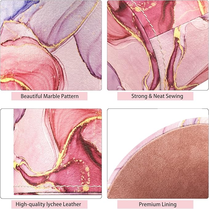 WAVEYU Pen Holder for Women Girls, Pencil Cup Pink Desk Decor, Makeup Brush Holder Large Pu Leather Multi-Functional Organizer Cup for Office, Classroom, Home, Colorful Marble