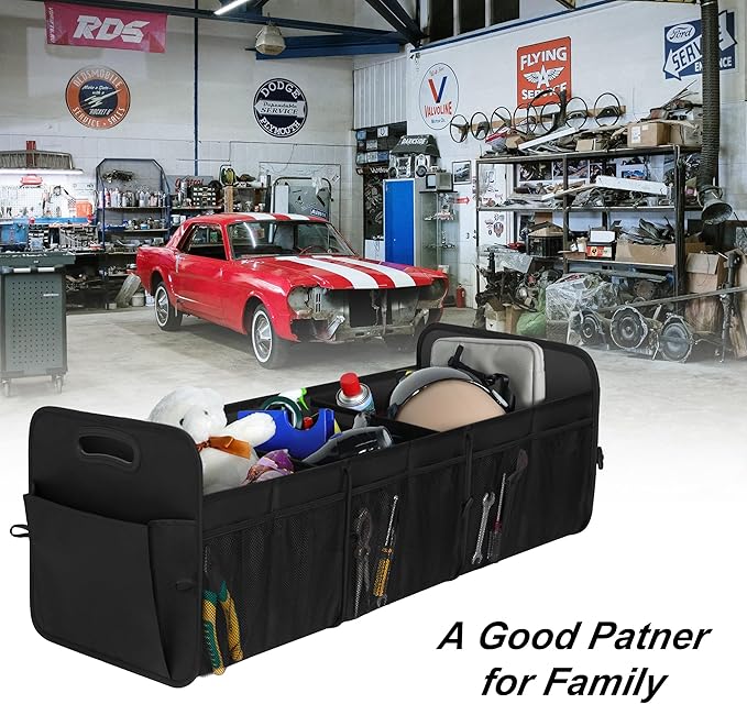 Femuar Large Capacity Trunk Organizer, Waterproof Car Accessory, Non-Slip, Foldable, Suitable for All Vehicles, Black