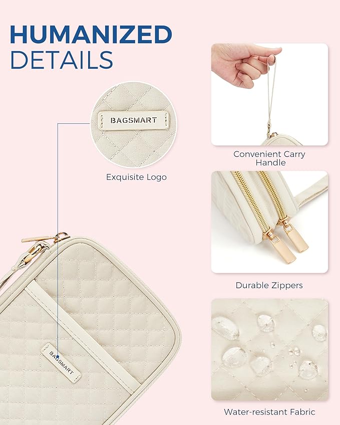 BAGSMART Electronic Cord Cable Organizer Travel Bag Case, Double Layers Tech Electronic Bag, Essentials for Charger, Cable, Phone, Flash drive, Beige