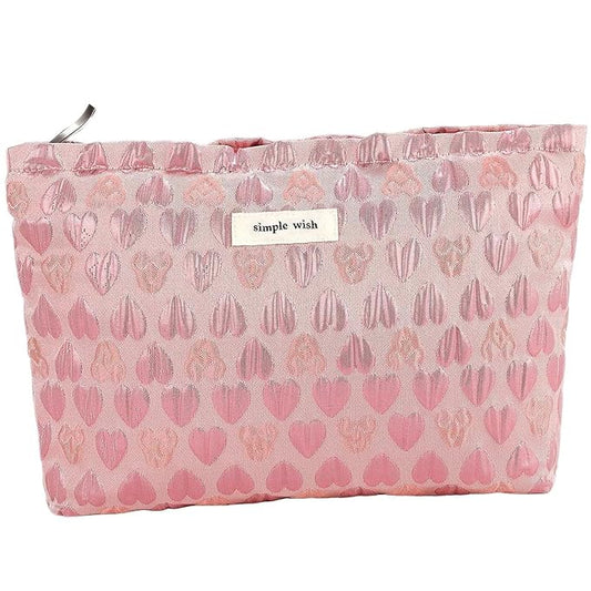 ZLFSRQ Heart Makeup Bag Travel Cute Cosmetic Bags for Women Large Toiletry Pouch Zipper Cosmetic Pouch for Purse Aesthetic Embroidery Makeup Organizer Bag Portable Toiletry Bags(Pink)