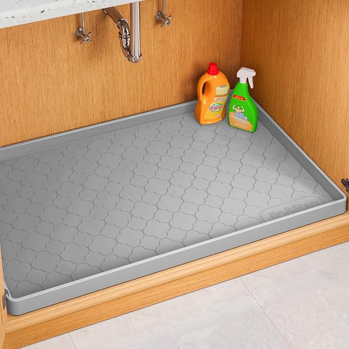 Jin&Bao Waterproof Under Sink Mat 37" x 22", Thick Silicone Mat Cabinet Protector for Kitchen and Bathroom, Shelf Liner, Home Organizer and Storage, Multipurpose Tray for Gadgets and Essentials
