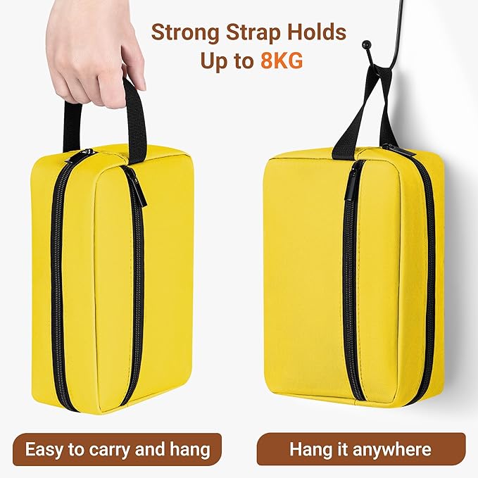 Elviros Travel Toiletry Bag for Women and Men,Lightweight Makeup Bag Hanging Dopp Kit with Shaving Compartment Cosmetic Organizer Small Tool Bag Travel Essentials,Gifts for Men & Women(Bright Yellow)