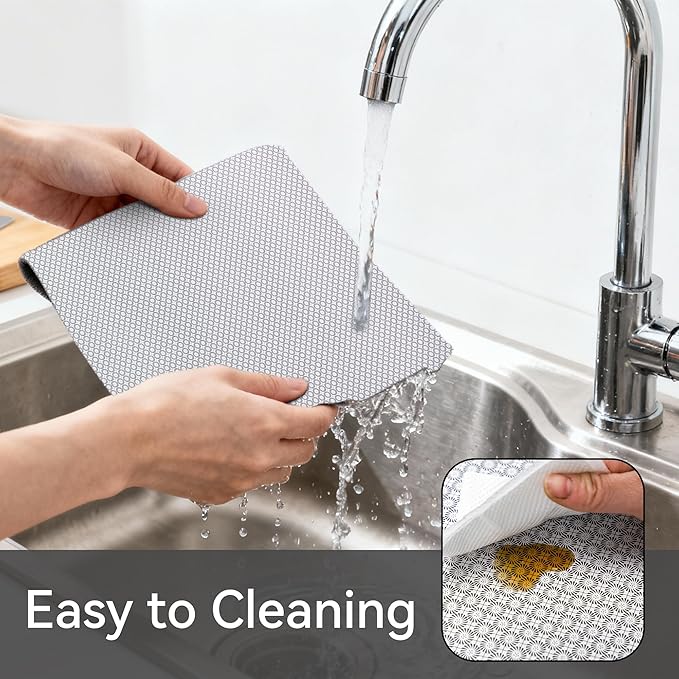 FIFTY FEET 12"x120" Non-Adhesive Shelf Liner for Kitchen Cabinets and Drawers, Washable Non-Slip PVC Cabinet Liner (Black Circle)(9 Roll)