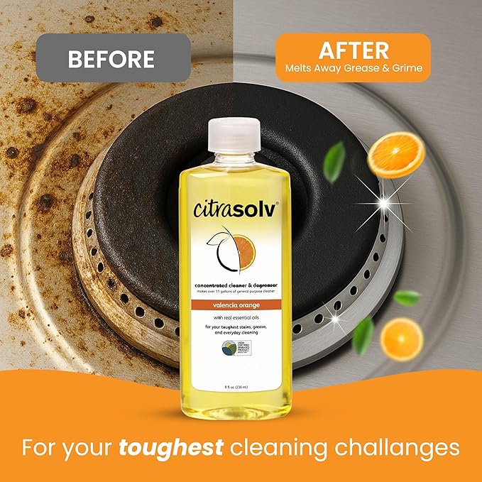 Citra Solv Concentrated Household Cleaner & Degreaser -Valencia Orange Scent 8 fl oz Safe, Effective, and Versatile Cleaning Solution, Natural Ingredients Non Toxic,Biodegradable, Made in USA (3)