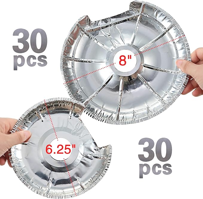 Dreyoo 100 Pcs Electric Stove Burner Covers, Disposable Aluminum Foil Drip Pan Liners, 6.25 and 8 Inch Round Burner Liners to Keep Stove Top Clean from Oil and Food Drips