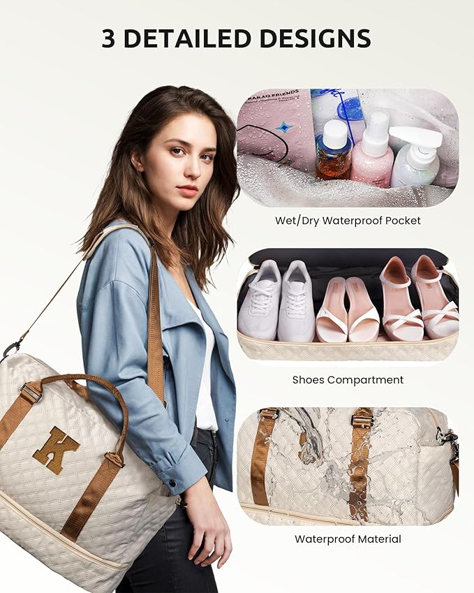 Gifts for Sister - Personalized Initial Duffle Bag, Travel Bag With Shoe & Makeup Compartments - Monogram Weekender & Overnight Bag (Letter N)