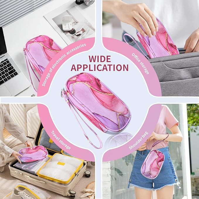 Electronics Organizer Travel Case, Cable Organizer Travel Essentials Tech Pouch,Suitable for Charger, Cable, Phone，Flash Drive,Pink Marble