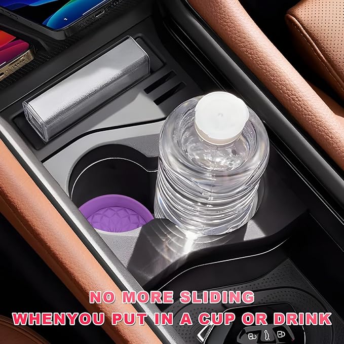 4 PCS Car Cup Holder Coasters, 2.75 Inch Anti-Slip Insert Silicone Car Coaster Drink Mat, Shockproof Universal Auto Cup Coasters for Most Vehicles, Car Interior Accessories (Dark Purple)