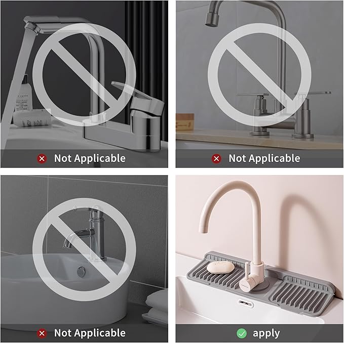 17.7" Silicone Sink Splash Guard - Multi-Functional Kitchen Sink Mat with Drip Tray, Sponge Holder & Soap Dish, 6° Slope Design for Easy Drainage, Foldable & Fasten Button for Secure Fit,（Grey）