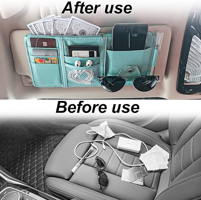 Keedolla Blue Car Sun Visor Organizer, Auto Car Sun Visor Gift Card Holder Storage Organizer Travel Document Holder with Zipper Pocket for Sedan, Trucks, SUV