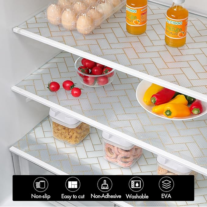 Cooyes Shelf Liner for Kitchen Cabinets – Non-Adhesive Waterproof Drawer Liner – Durable EVA Material Easy-to-Cut Shelf Paper for Refrigerator, Cupboard, Dresser with Modern Pattern