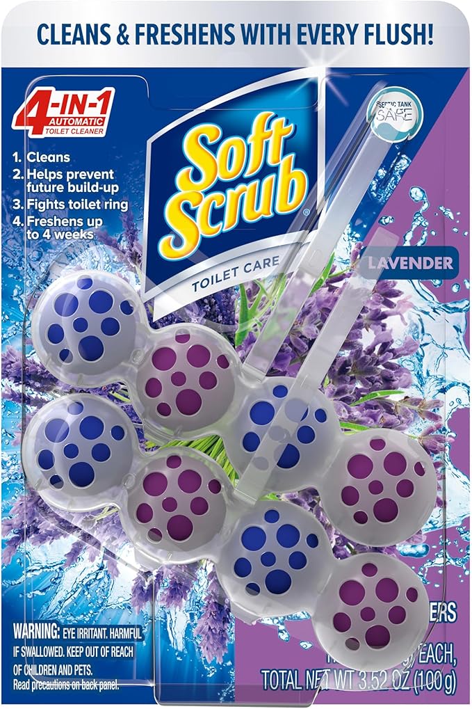 Soft Scrub 4-in-1 Rim Hanger Toilet Bowl Cleaner, Lavender, 2 Count, Cleans, Helps Prevent Build Up, Fights Toilet Ring & Freshens up to 4 Weeks