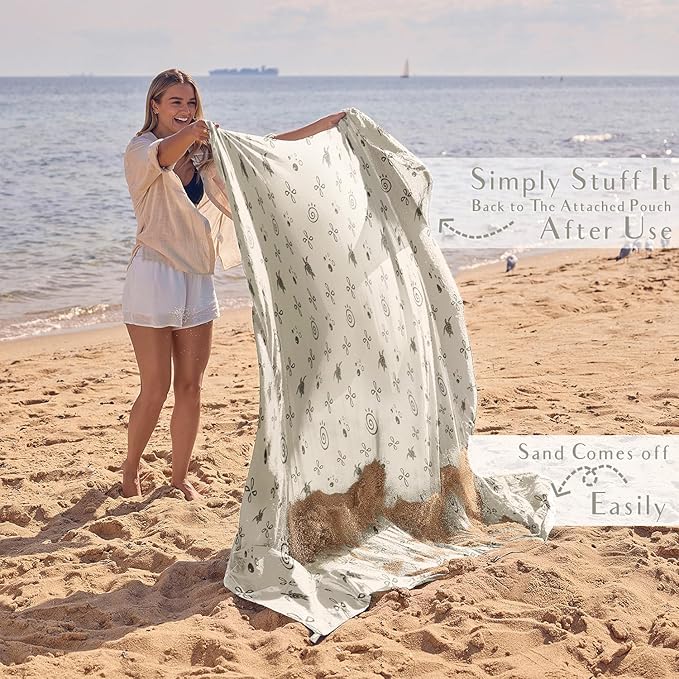 WEKAPO Beach Blanket Waterproof Sandproof Oversized Extra Large Sand Free Beach Mat with Stakes, Storage Bag - Essentials for Outdoor Beach, Picnic (Light Small Sea Turtle, 11 X 9 FT (1~10 Person))