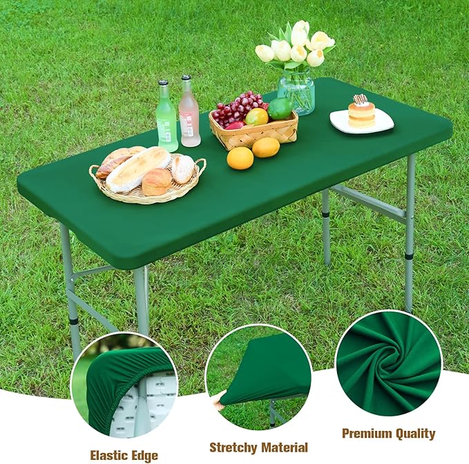 NEWISHER Fitted Rectangle Tablecloth 42 x 72 Inch Elastic Spandex Polyester Blend Table Cover Green Washable Table Top Cap Cover for Dining Picnic Camping Indoor and Outdoor
