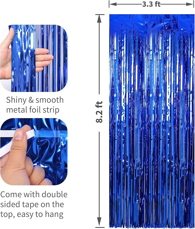 6 Pack Dark Blue Foil Fringe Curtains Streamers Party Decorations 3.3 x 8.2 ft, Blue Tinsel Curtain Fringe Backdrop for Parties, Door Fringe Birthday Streamers, Photo Booth Backdrops, Party Decor
