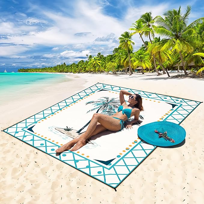HIHOHO Beach Blanket Waterproof Sandproof Extra Large Beach Mat 79" X 83"/120"x108"for 1-8 Adults Quick Drying Durable Outdoor Picnic Mat for Beach Travel Camping Hiking
