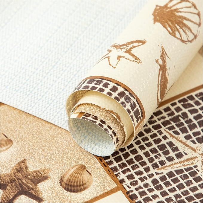 FIFTY FEET 18X96 Inch Shelf Liner for Kitchen Cabinets, PVC Drawer Liner for Dresser Non-Slip Bathroom, Non-Adhesive Cabinet Liner Washable (Beach)(8 Roll)